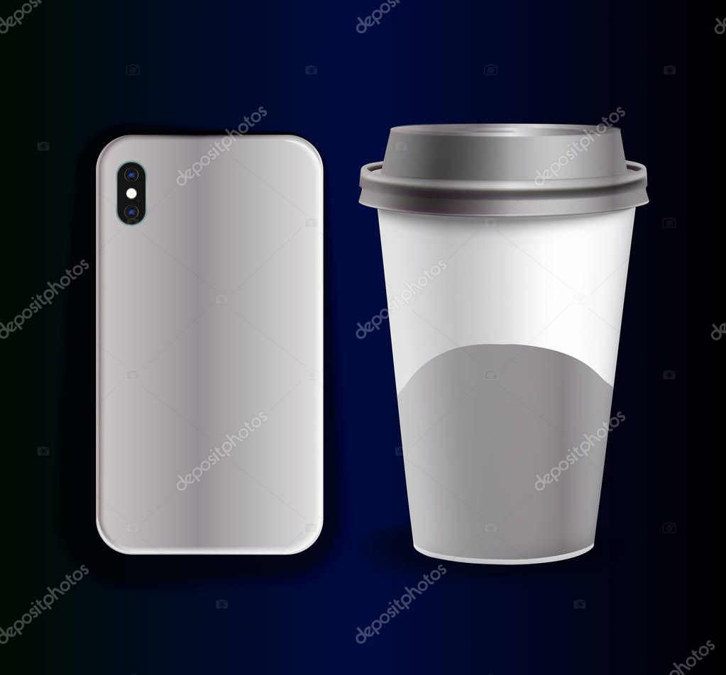 Download Mock Up Vector Plastic Cup For Coffee And A Stylish Cover For The Smartphone Stylish Glossy Metallic Design For Your Brand Premium Vector In Adobe Illustrator Ai Ai Format Encapsulated