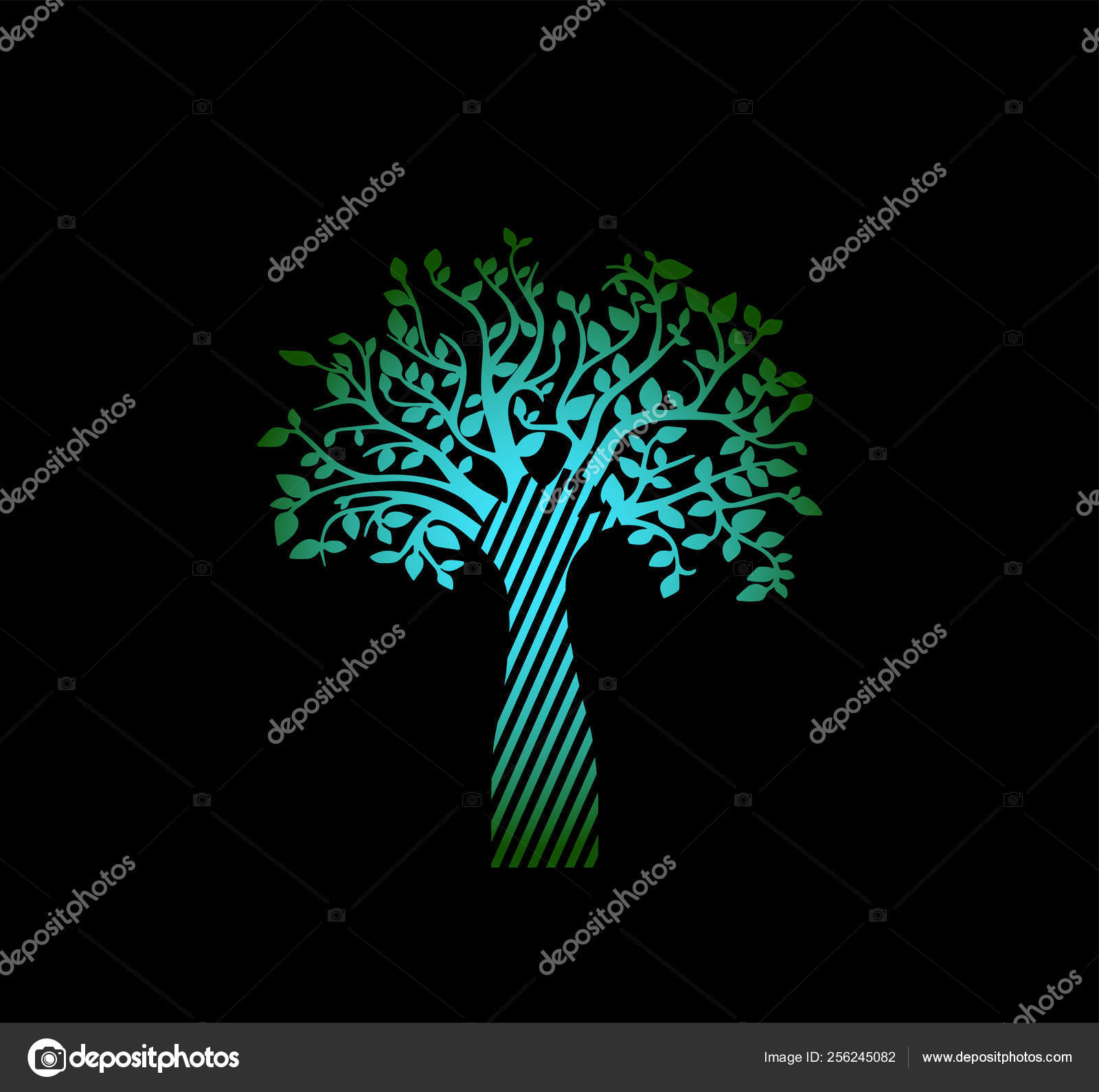 Neon Verde Albero Della Vita Sfondo Nero Vettoriali Stock