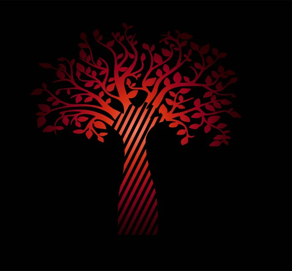 黒の背景に生命の赤いグラデーションツリー 植物の美しいヴィンテージスケッチ — ストックベクタ