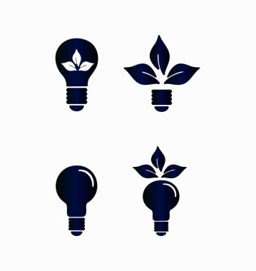 Ampuller bir dizi Vektör düz illüstrasyon - ekoloji ve doğanın kirliliği. Web simgeleri yaprakları izole ile ampuller ampuller