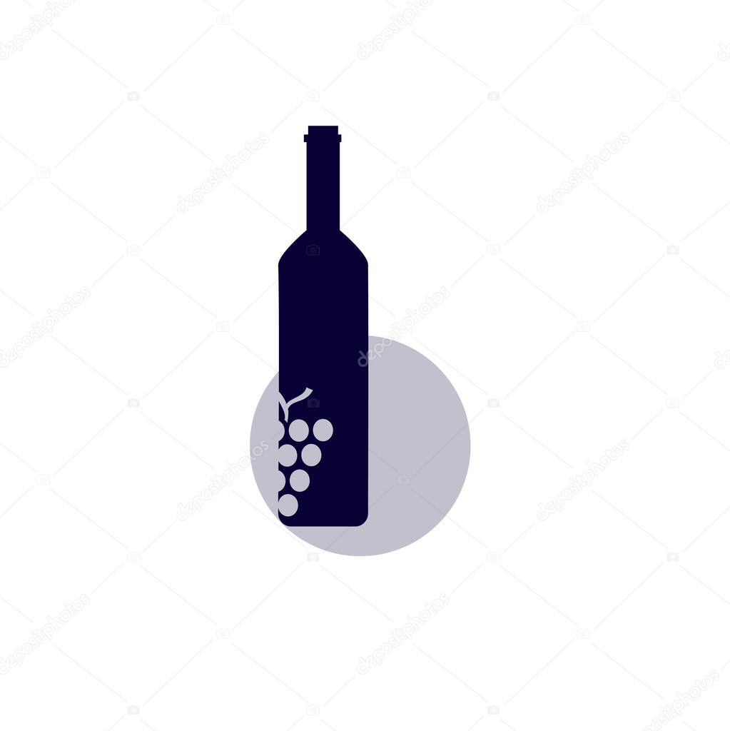 A bottle of wine - an idea for a wine shop logo. Flat design - a bottle of red wine and grapes. Wine festival