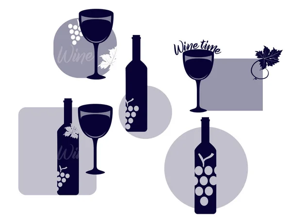 Düz Vektör Simgeleri Seti Alkol Içki Şarap Şarap Şişesi Şarap — Stok Vektör