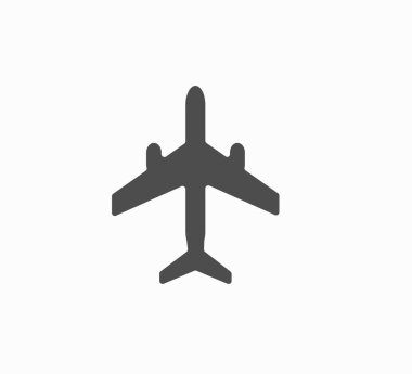 Bir uçak-seyahat ve Turizm uçan bir tek renkli, gri simge. Akıllı telefon ve Web sitesi için düz gyzain vektör simgeleri