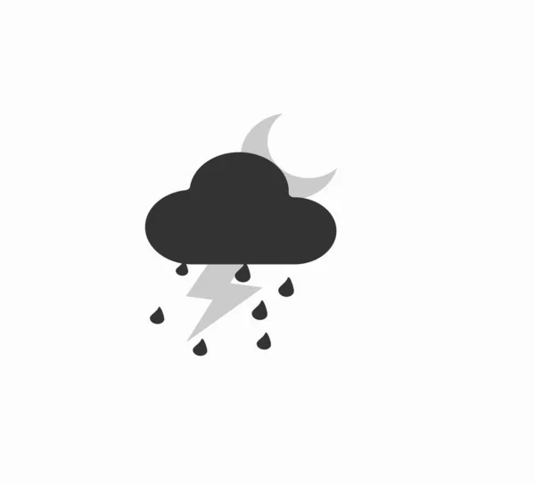 Iconos Vectores Planos Diseño Clima Nocturno Nublado Con Lluvia Tormenta — Vector de stock