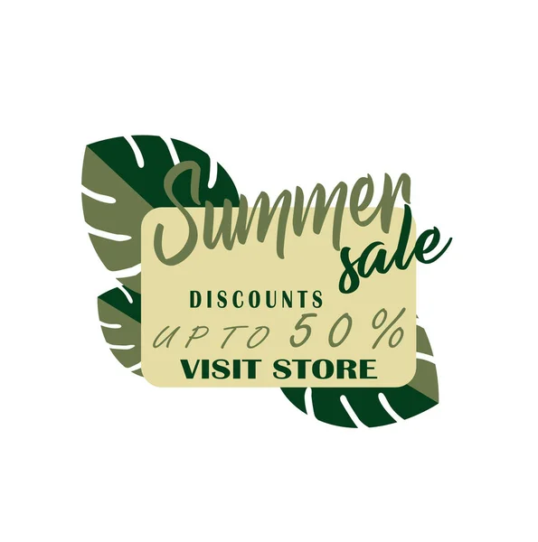Stylish Flyer Summer Sales Логотип Экзотическими Листьями Торговый День Сезонные — стоковый вектор
