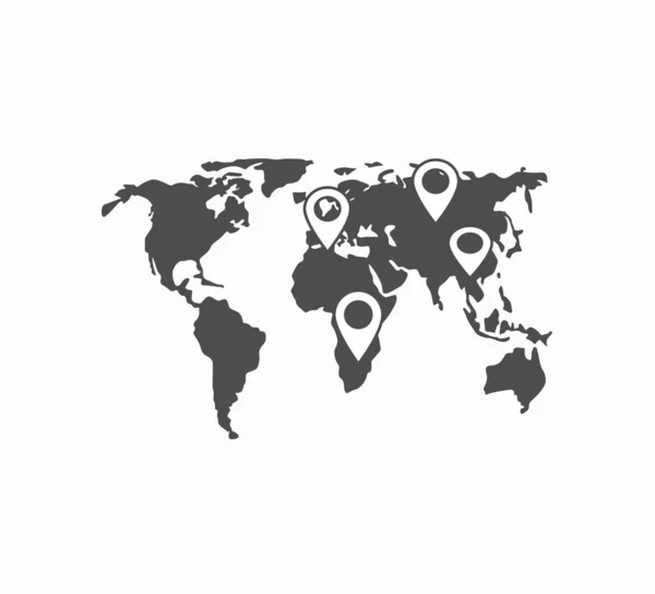 Ícone Vetor Plano Cinza Mapa Mundo Geolocalização Pictograma Localização — Vetor de Stock