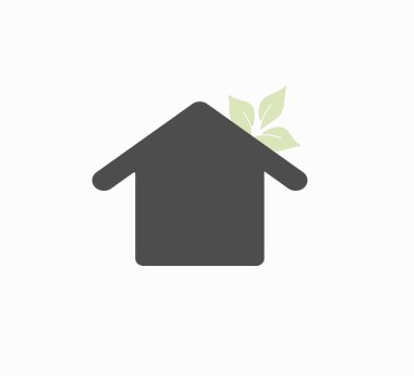 Düzen vektör logosu - eko ev yakın çekim. Çevre dostu bir ev. Elektrik tasarrufu ve çevrenin korunması.