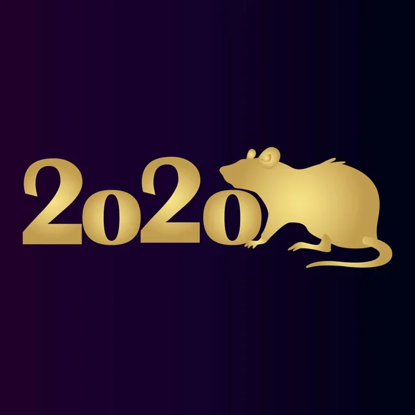 Silhouette Rat 2020 Beautiful Poster Golden Rat Icon Purple Gradient — Stock Vector