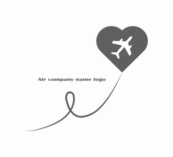 Repülőgép Szív Lapos Logo Design Vektor Cég Neve — Stock Vector