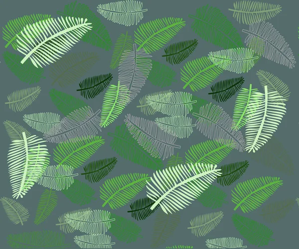 Бесшовный Векторный Рисунок Тропических Зеленых Листьев Зеленом Фоне Красивый Ботанический — стоковый вектор