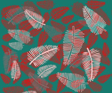 Parlak renk vektör baskı tasarımı - tropikal eğrelti otu yaprakları ve palmiye ağaçları desen. Arka plan ve kumaş için şık baskı.