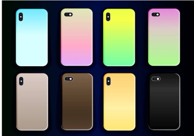 Vektör neon baskı ile akıllı telefon durumda alay. Akıllı telefon kılıfı için büyük vektör tasarım gradyanı koleksiyonu