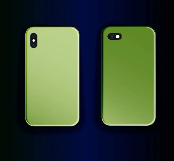 Dos estuches para teléfonos inteligentes e impresión de diseño para cubiertas de gradiente verde — Vector de stock