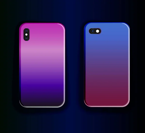 Dos estuches para smartphone: estampado de degradado rosa y degradado púrpura. Tendencia para colorear diseño — Vector de stock