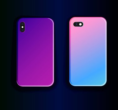  İki akıllı telefon kılıfı - pembe degrade baskı ve mor degrade baskı