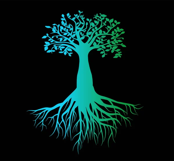 Vector Mock Print Design Green Gradient Tree Life Bushy Roots — Stock Vector