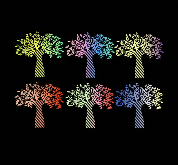 Coleção Vetorial Árvore Vida Com Estampa Gradiente Colorido Design Impressão — Vetor de Stock
