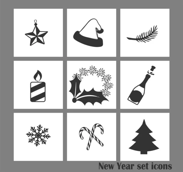 Серые Векторные Рождественские Иконы Стильный Монашеский Дизайн Новый Год Сайта — стоковый вектор