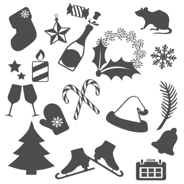 圣诞套装图标 用于网站或应用程序的灰色节日矢量图标的大集合 新年快乐 圣诞快乐 一组冬季季节性图标 — 图库矢量图片