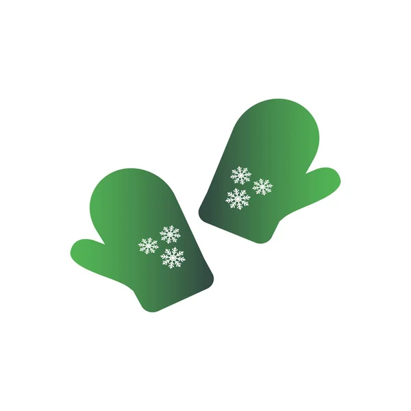 Plat Ontwerp Vector Pictogram Wintergroene Wanten Met Sneeuwvlokken Close Vector — Stockvector