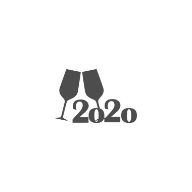 Düz vektör simgesi şampanya iki bardak - yeni yıl 2020 kutlama. Şık vektör noel simgesi