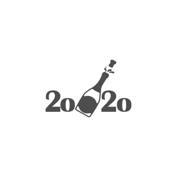 Stílusos Szürke Vektor 2020 Ikon Egy Üveg Pezsgőt Boldog Évet — Stock Vector
