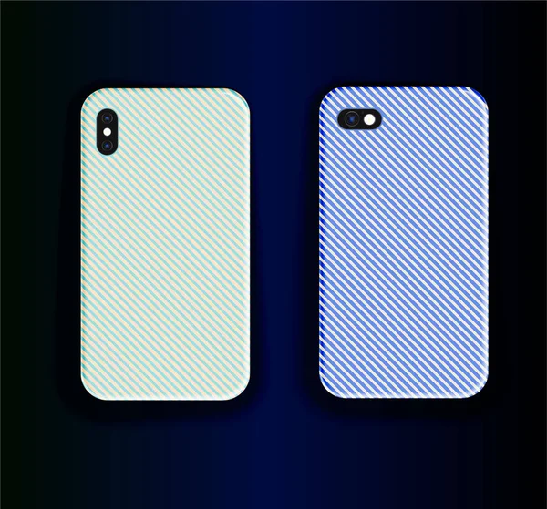 Zwei Blaue Smartphone Hüllen Stylisches Trendiges Blaues Muster Print Design — Stockvektor