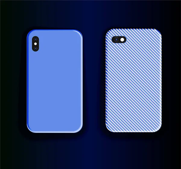 Zwei Blaue Smartphone Hüllen Stylisches Trend Muster Print Design Vektor — Stockvektor