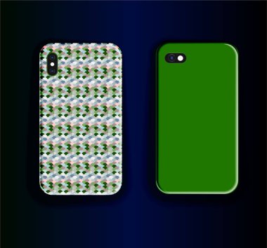 Şık bir vektör kümesi akıllı telefon davaları için taklit ediyor. Smartphone Case Design - Geometri Deseni ve Doymuş Yeşil Yazıcı Tasarımı