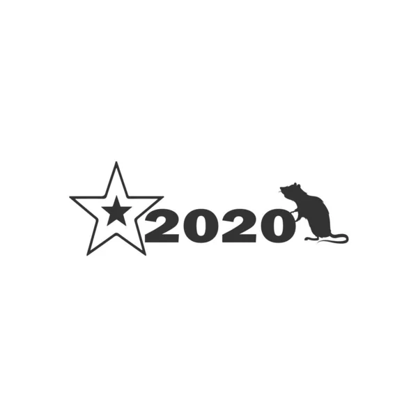 Vector Christmas Logo 2020 Rat Silhouette Christmas Star Close Isolated — Stock Vector