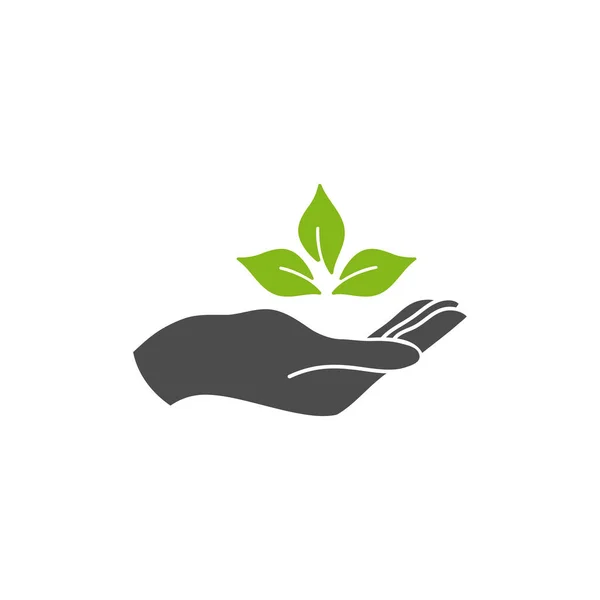 Icono ecológico. Hoja de planta en icono de la mano. Ilustración vectorial, diseño plano . — Vector de stock