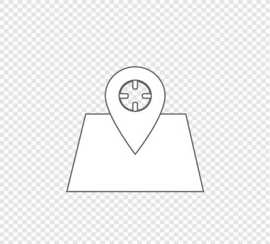 Konum, harita işaretleyici simgesi. Gri Vektör çizimi, şeffaf bir arkaplanda düz tasarım. harita işaretleme, arama ve rota çizimi