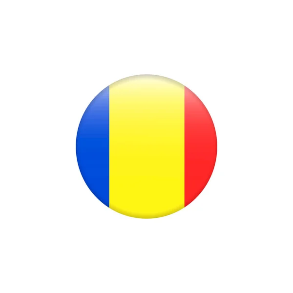 Bandeira da Romênia como ícone brilhante redondo. Botão com bandeira romena — Vetor de Stock