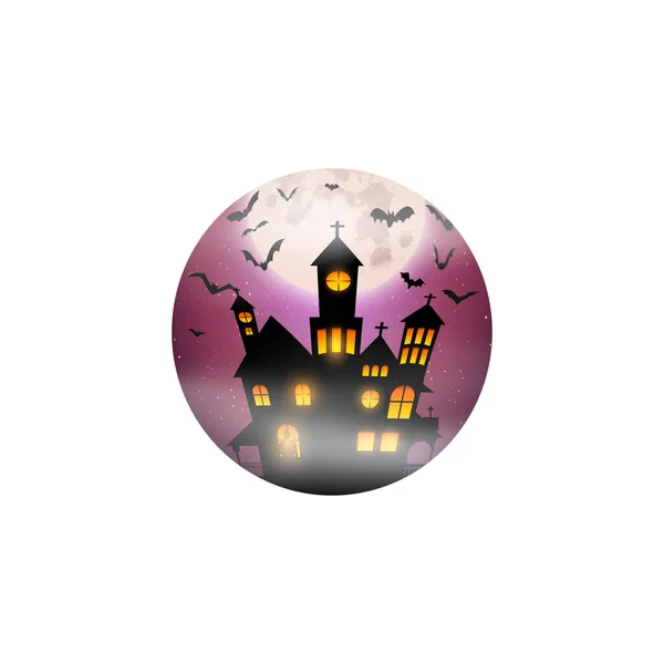 Стильний Векторний Шаблон Дизайну Хеллоуїна Страшний Оманливий Замок Повний Місяць — стоковий вектор