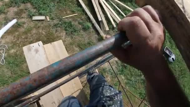 Preparation Painting Painting Wooden House Made Timber Dry Summer Weather — Stock Video