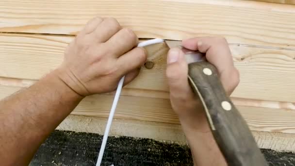 Sigillatura Giunti Fessure Isolamento Pittura Casa Legno Altezza Con Spruzzatore — Video Stock