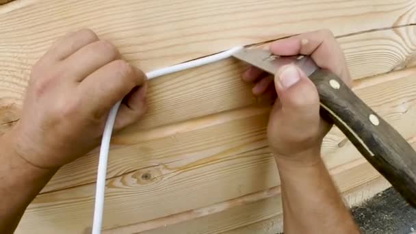 Sealing Joints Cracks Insulation Painting Wooden House Height Sprayer Paint — Stock Video