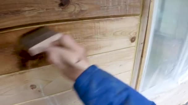 Rivestimento Olio Lino Dipingere Pareti Una Casa Legno Conservazione Bellezza — Video Stock