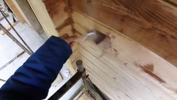 Capa Aceite Linaza Pintando Las Paredes Una Casa Madera Para