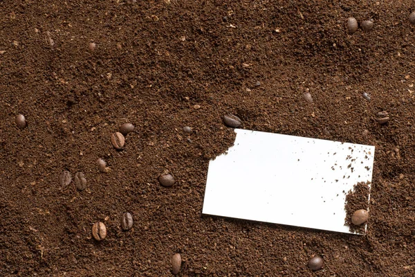 Coffee selected and ground with grain for background and greeting card with place for inscription