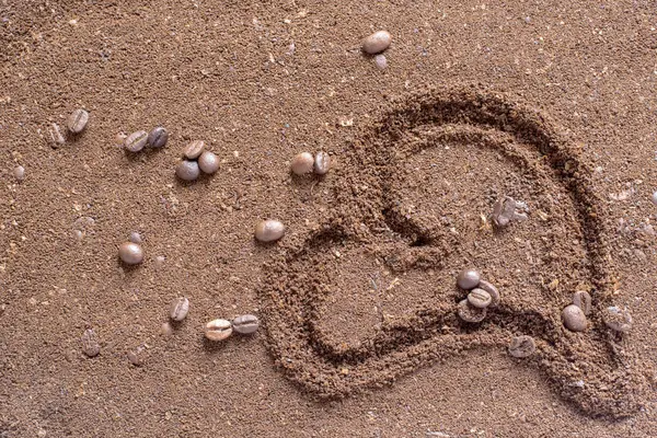 Seçili kahve ve tahıl için arka plan ile yere ve yazıt için yer ile tebrik kartı 