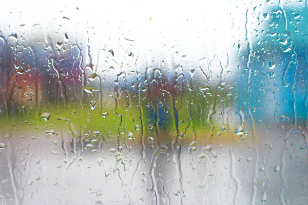 Вид Тло Текстури Через Вітрове Скло Затоплене Дощем Краплями Склі Стокове Зображення