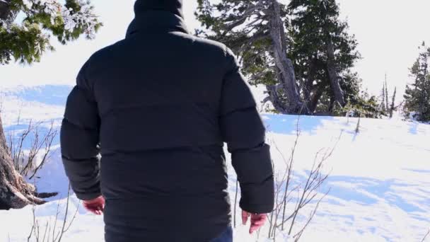 Ein Mann Bahnt Sich Seinen Weg Durch Die Schneeverwehungen Fällt — Stockvideo
