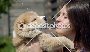 Köpek yavrusu Alabai. Kız Alabai kukla hugs