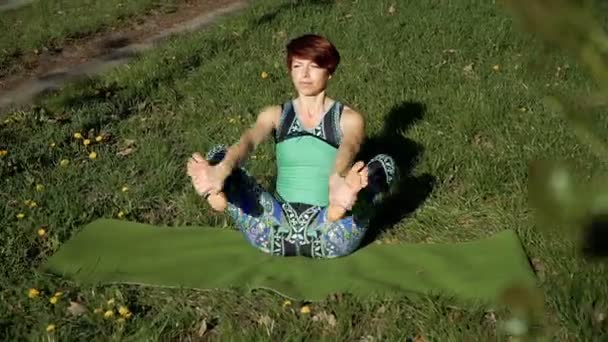 公园里的女孩正在练习瑜伽 — 图库视频影像