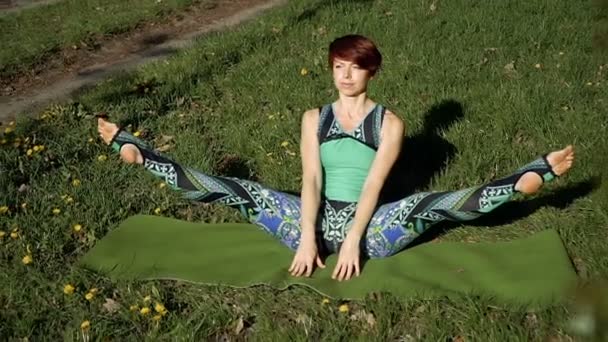 Yoga Het Meisje Het Park Het Beoefenen Van Yoga — Stockvideo