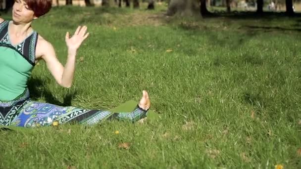 公园里的女孩正在练习瑜伽 — 图库视频影像