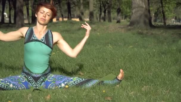 Yoga Het Meisje Het Park Het Beoefenen Van Yoga — Stockvideo