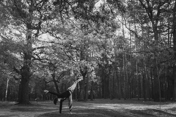 公园里的女孩正在练习瑜伽 — 图库照片