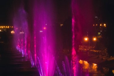 Çeşme. Gece çok renkli çeşme. Ukrayna. Kiev
